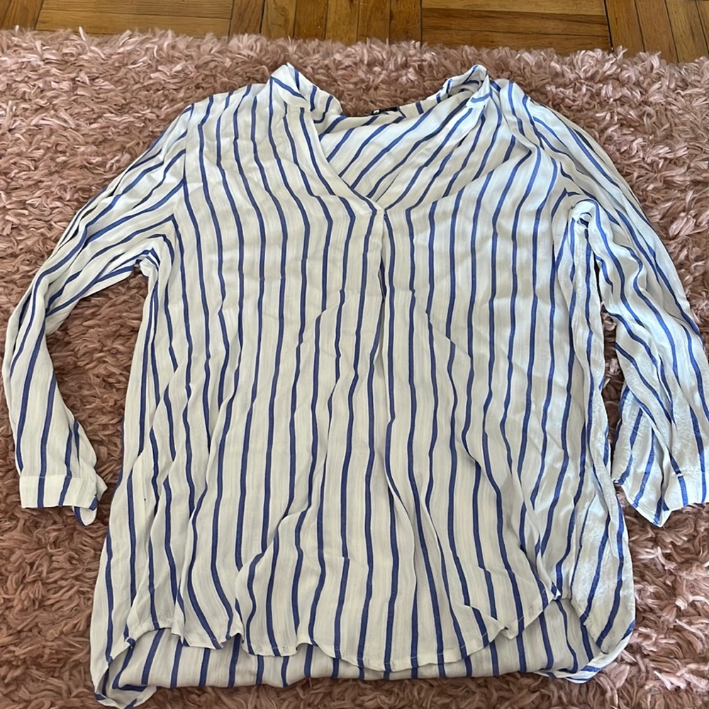 Blue and white striped button V necked long sleeve light top